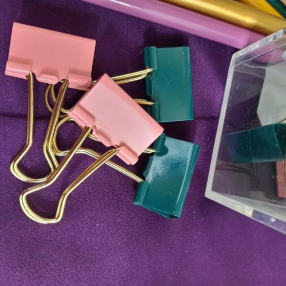 Girl Boss Pink and Green Binder Clips for office - Picture 2 of 3